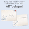 Load image into Gallery viewer, The envelope for Tree-Free’s Solstice Owl card, along with the following text: “Every Tree-Free 5x7 card comes with a matching ARTvelope!”
