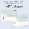 Load image into Gallery viewer, The envelope for Tree-Free’s Hanging with the Gnomies card, along with the following text: “Every Tree-Free 5x7 card comes with a matching ARTvelope!”
