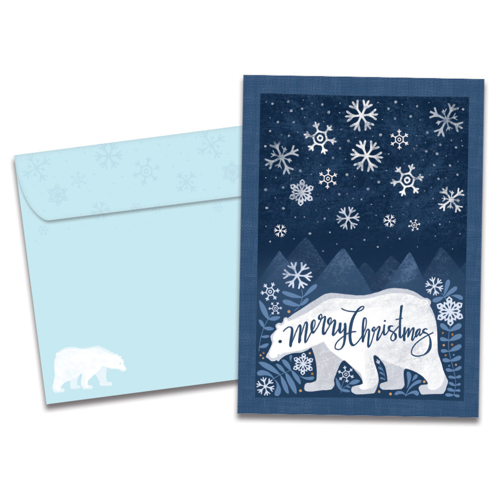 The cover of Tree-Free's Sweet Polar Wishes card, along with its matching envelope.