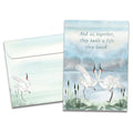 Load image into Gallery viewer, The cover of Tree-Free&#39;s Dancing Cranes card, along with its matching envelope.
