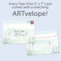 Load image into Gallery viewer, The envelope for Tree-Free’s Dancing Cranes card, along with the following text: “Every Tree-Free 5x7 card comes with a matching ARTvelope!”
