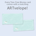 Load image into Gallery viewer, The envelope for Tree-Free’s Loved Beyond Measure card, along with the following text: “Every Tree-Free 5x7 card comes with a matching ARTvelope!”
