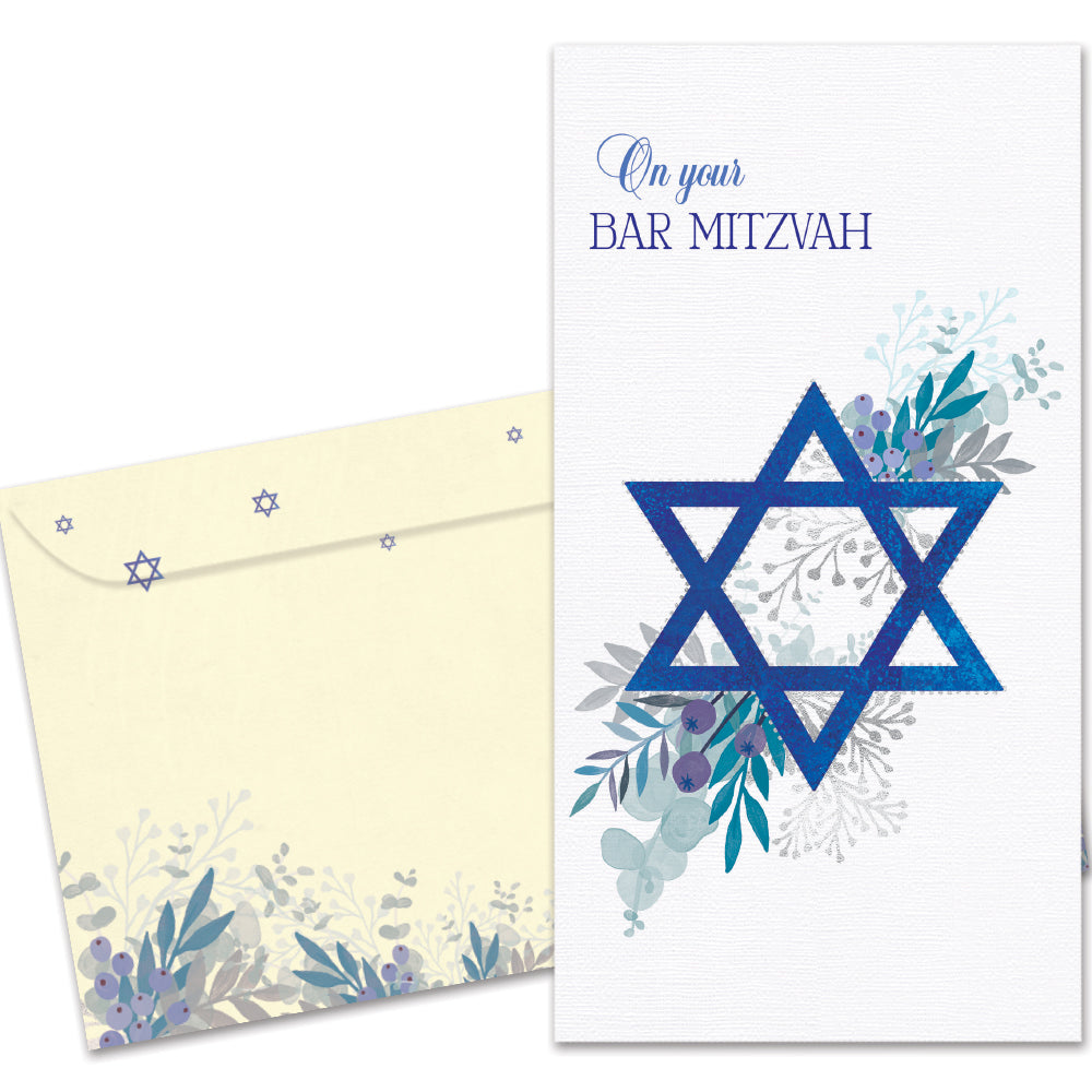 Blue Floral Star Single Money Holder Card