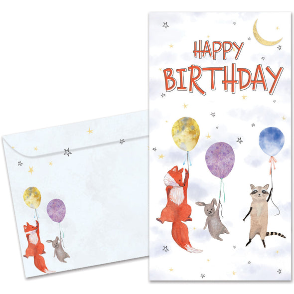 The cover of Tree-Free's Balloon Animals card, along with its matching envelope.