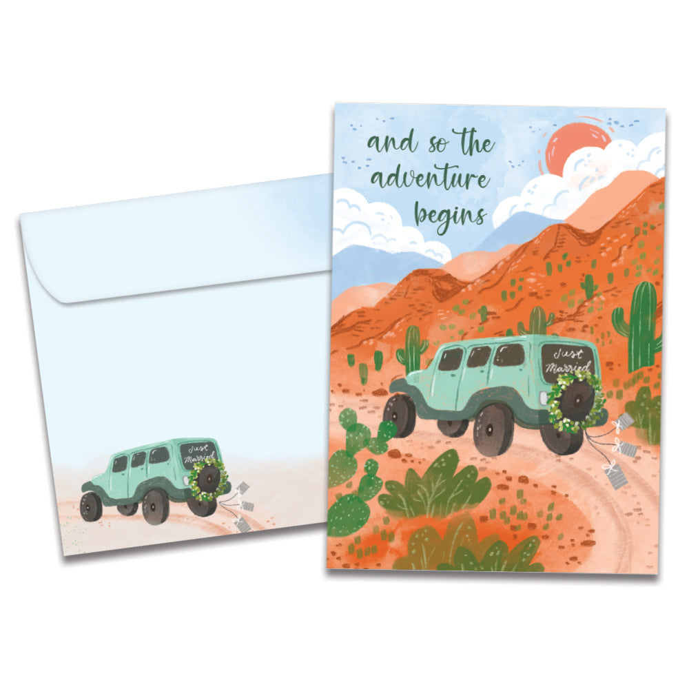 The cover of Tree-Free's Life Desert Adventure card, along with its matching envelope.