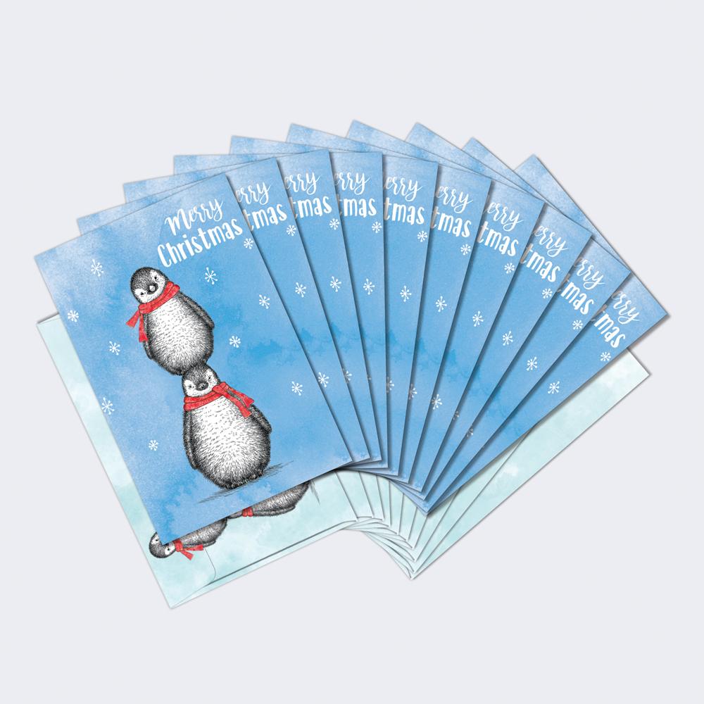 Boho Christmas Penguins Holiday 12 Pack